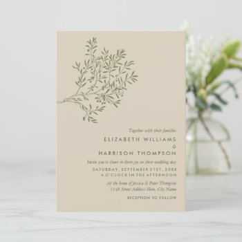 Olive Tree Branch  Rustic & Minimalistic Wedding Invitation by StampedyStamp at Zazzle