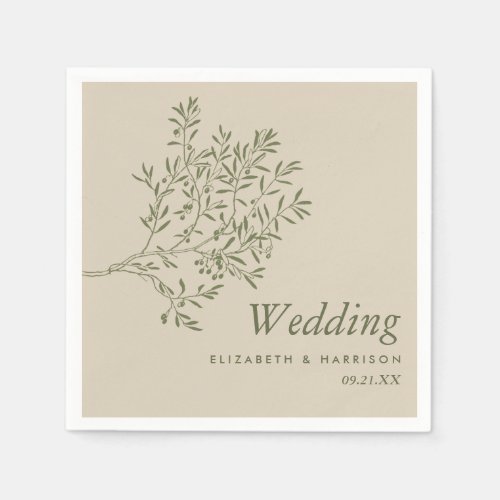 Olive Tree Branch Rustic  Minimalistic Wedding Napkins