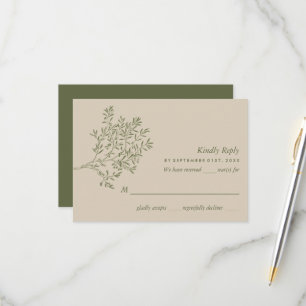 Olive Tree Branch, Rustic & Minimalistic Wedding RSVP Card