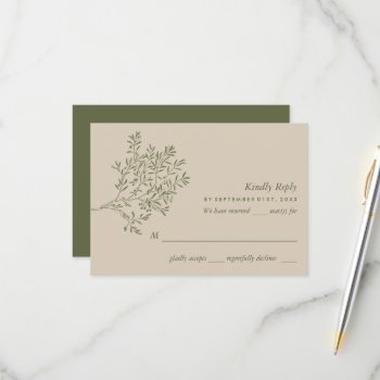 Olive Tree Branch  Rustic & Minimalistic Wedding Rsvp Card by StampedyStamp at Zazzle