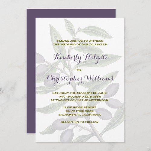 Olive Tree Branch Wedding  2 Invitation