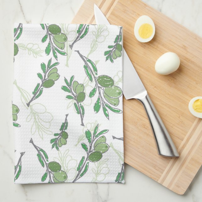 Olive Tree Branches Kitchen Towel – Rustic  (Quarter Fold)