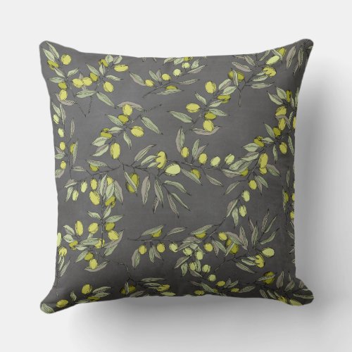 Olive Tree Branches Pattern Outdoor Pillow
