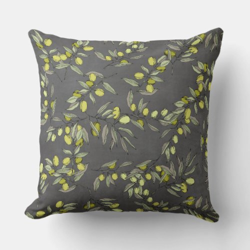 Olive Tree Branches Pattern Outdoor Pillow