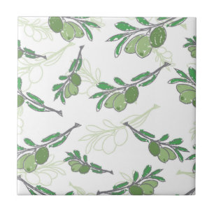 Olive Tree Branches Sketch Ceramic Tile – Rustic