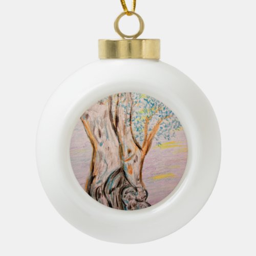 Olive Tree Ceramic Ball Christmas Ornament