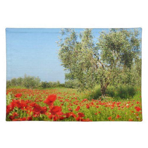 Olive tree in poppy field placemat