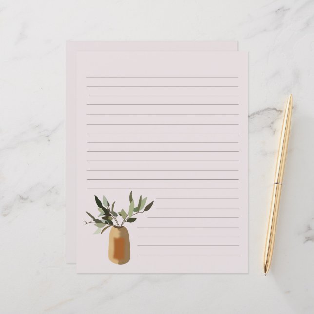 Olive tree in Vase lined stationery paper (Front/Back In Situ)