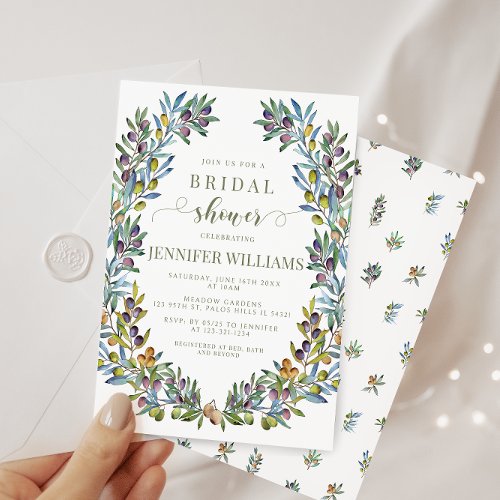 Olive tree Italian Tuscan theme boho bridal shower Invitation