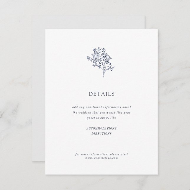 Olive Tree Minimalist Wedding Details | Blue Enclosure Card (Front/Back)