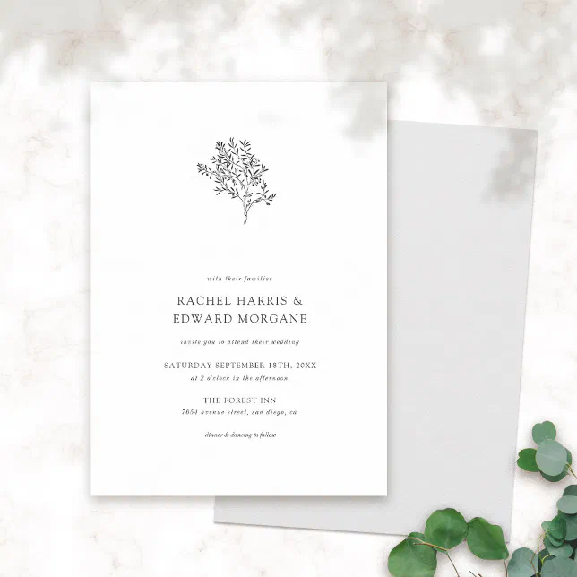 Olive Tree Minimalist Wedding Invitation | Black | Zazzle