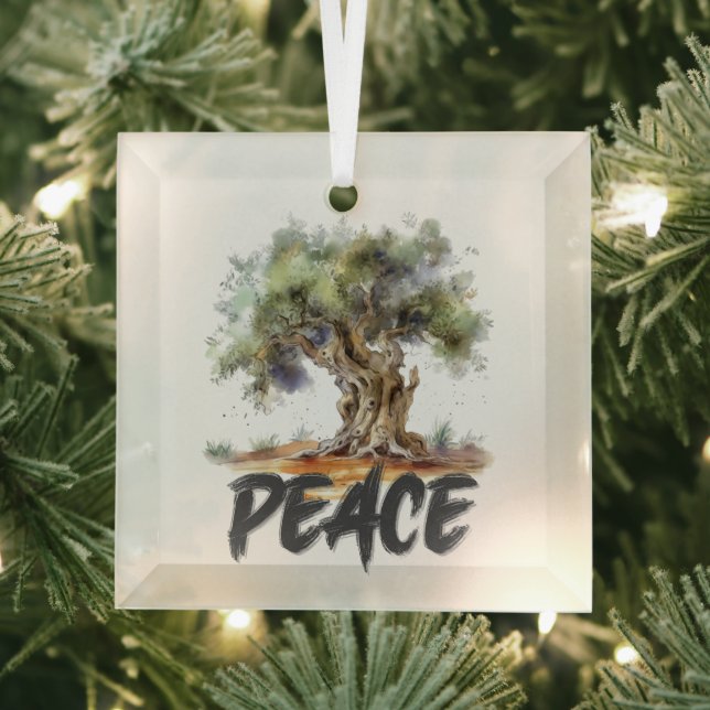 Olive Tree Peace, Justice, Love and Hope Glass Ornament (Insitu)