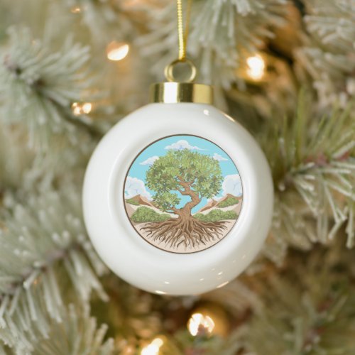 Olive tree Peace symbol in a free Palestine Land Ceramic Ball Christmas Ornament