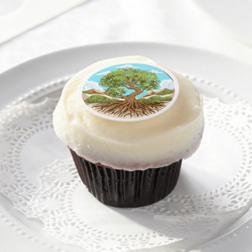 Olive tree Peace symbol in a free Palestine Land Edible Frosting Rounds