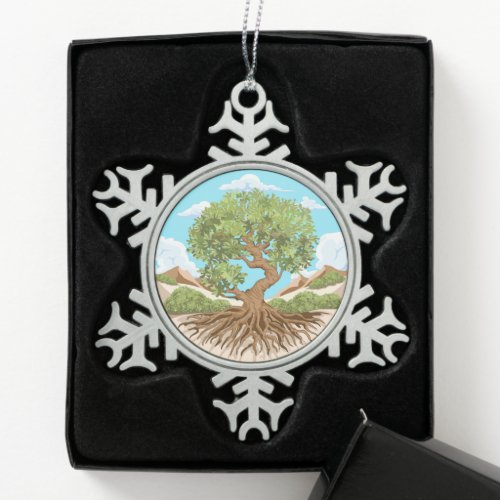 Olive tree Peace symbol in a free Palestine Land Snowflake Pewter Christmas Ornament