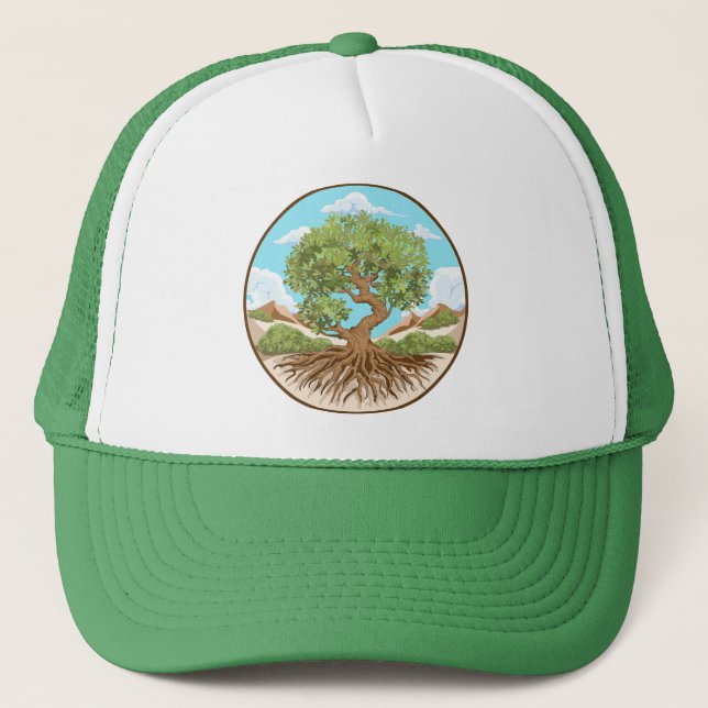 Olive tree Peace symbol in a free Palestine Land Trucker Hat (Front)