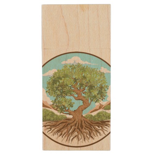 Olive tree Peace symbol in a free Palestine Land Wood Flash Drive