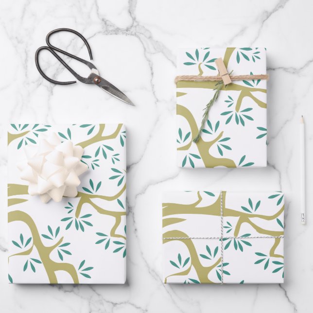 Olive Tree Sketch Wrapping Paper Sheets | Rustic  (Front)