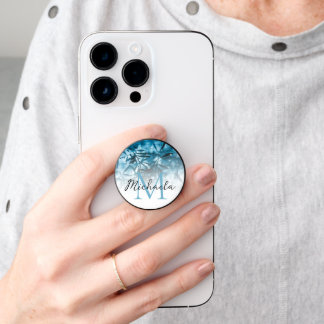 Olive tree tropic summer blue Photo Monogram PopSocket