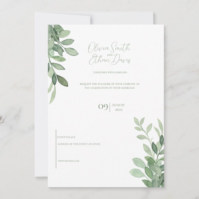 Olive Tree Watercolor Wedding Invitation (Front)