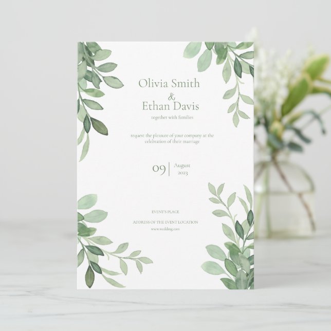 Olive Tree Watercolor Wedding Invitation (Standing Front)