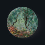 Olive Tree Wood in the Moreno Gardens (by Monet) Button<br><div class="desc">This design features an artwork by the impressionist painter Claude Monet (1840–1926). It shows a beautiful woodland of olive trees. The Moreno Gardens were a popular tourist attraction in the 19th century; they were located in Bordighera, a town in the north-west of Italy, but only a small portion of the...</div>