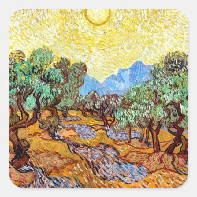 Olive Trees (1889) landscape art Vincent Van Gogh  Square Sticker (Front)