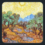 Olive Trees (1889) landscape art Vincent Van Gogh  Square Sticker<br><div class="desc">The stunning stationery art paper stickers "Olive Trees" (1889) show a scene from Vincent Van Gogh's Post-Impressionist painting of an enegetic olive tree woodland beneath the bright yellow sun sky. Van Gogh used graceful, elegant brushstrokes that flowed expressively and were ageless in their expression. At least 15 paintings of olive...</div>