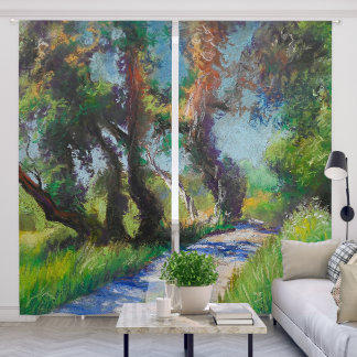 Olive Trees by the Sea – Mediterranean Pastel Blackout Curtains