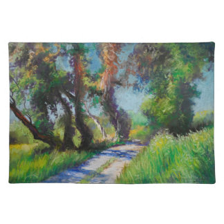 Olive Trees by the Sea – Mediterranean Pastel Cloth Placemat