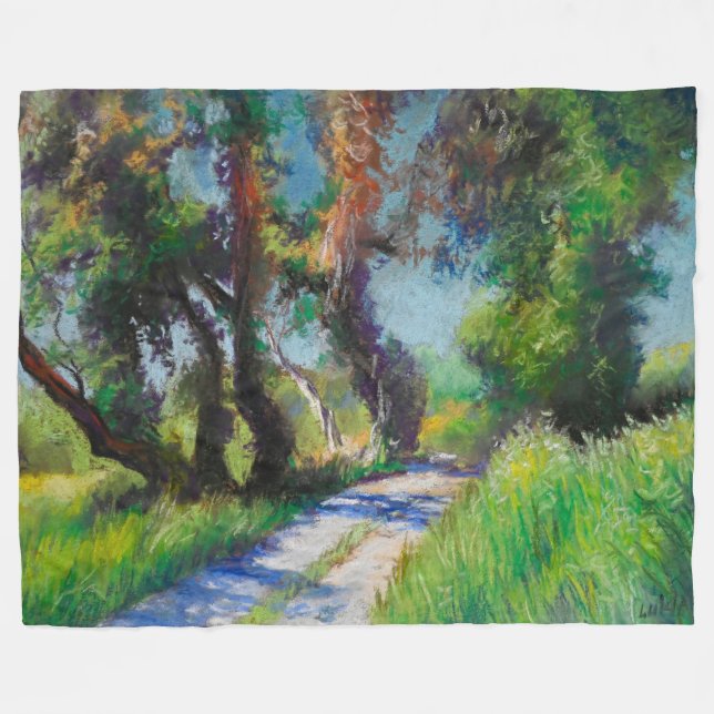 Olive Trees by the Sea – Mediterranean Pastel Fleece Blanket (Front (Horizontal))