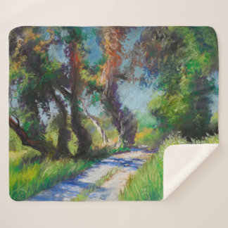 Olive Trees by the Sea – Mediterranean Pastel Sherpa Blanket