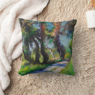 Olive Trees by the Sea – Mediterranean Pastel Throw Pillow