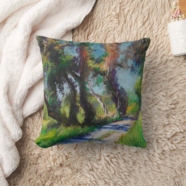 Olive Trees by the Sea – Mediterranean Pastel Throw Pillow (Blanket)