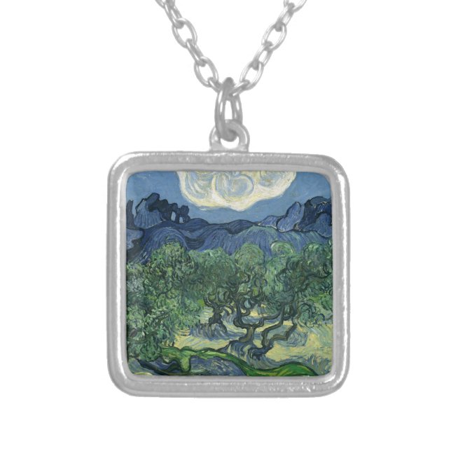 Olive Trees by Van Gogh Silver Plated Necklace (Front)