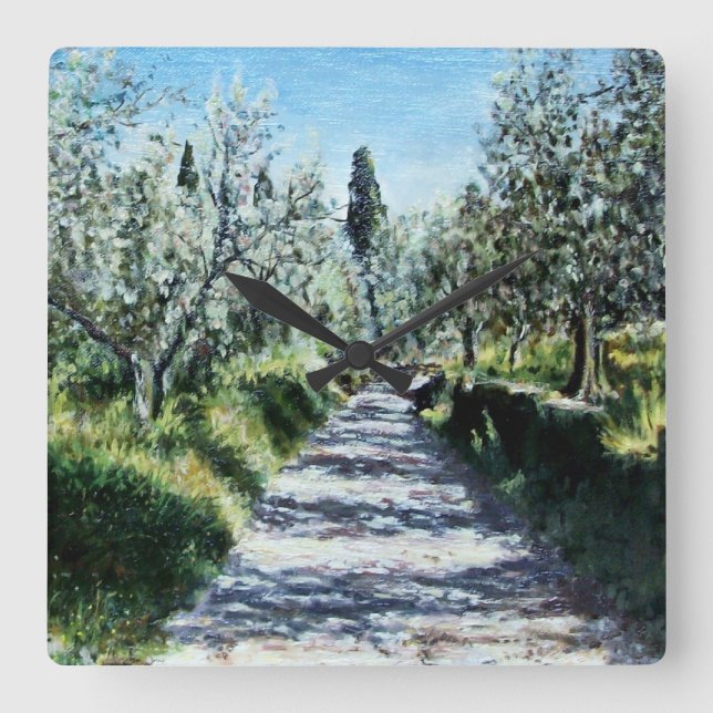 OLIVE TREES IN RIMAGGIO TUSCANY LANDSCAPE SQUARE WALL CLOCK (Front)