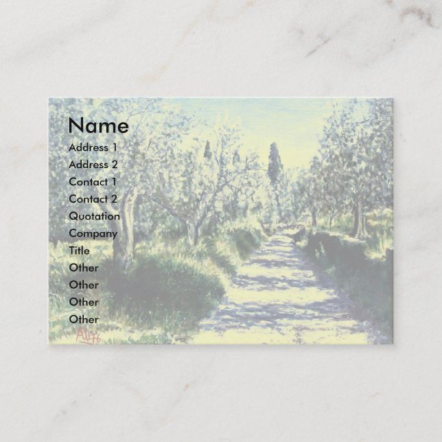 OLIVE TREES IN RIMAGGIO  /Tuscany Landscape,Yellow Business Card (Front)
