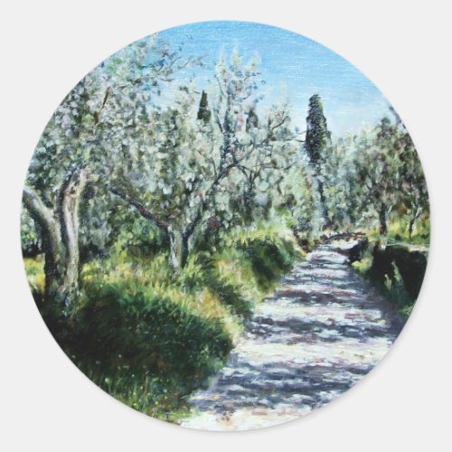 OLIVE TREES IN TUSCANY CLASSIC ROUND STICKER