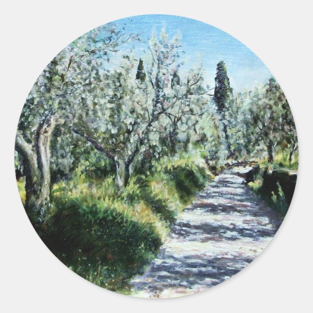 OLIVE TREES IN TUSCANY CLASSIC ROUND STICKER (Front)