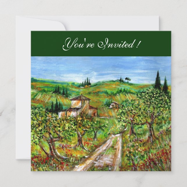 OLIVE TREES IN TUSCANY, green black Invitation (Front)