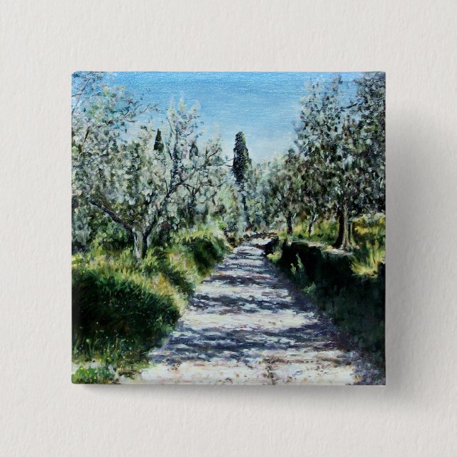 OLIVE TREES IN TUSCANY LANDSCAPE BUTTON (Front)