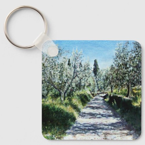 OLIVE TREES IN TUSCANY LANDSCAPE KEYCHAIN