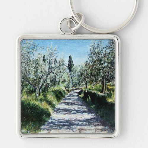 OLIVE TREES IN TUSCANY LANDSCAPE KEYCHAIN