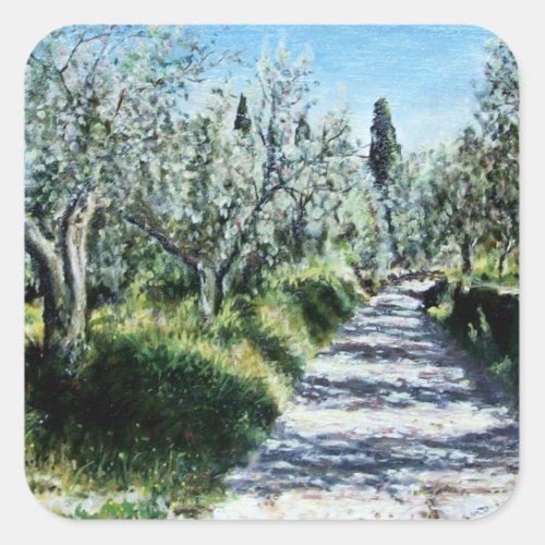 OLIVE TREES IN TUSCANY LANDSCAPE SQUARE STICKER
