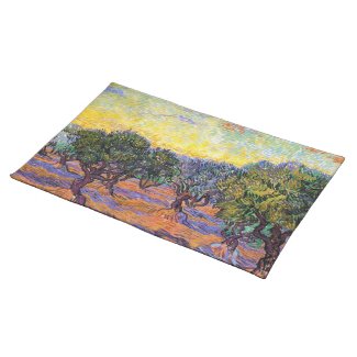 Olive Trees, Orange Sky  Van Gogh Vincent Cloth Placemat