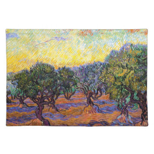 Olive Trees, Orange Sky  Van Gogh Vincent Cloth Placemat