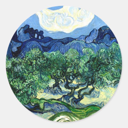 Olive Trees with Alpilles 1889 Van Gogh Fine Art Classic Round Sticker
