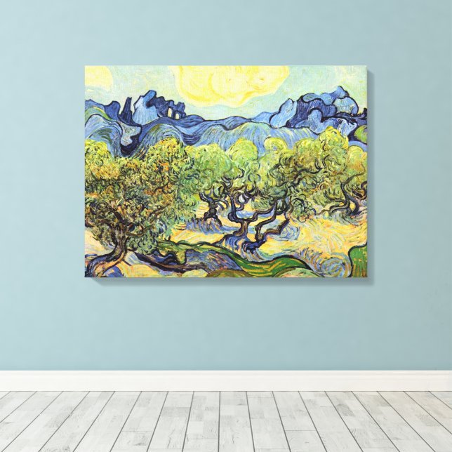 Olive Trees with Alpilles by Vincent van Gogh Canvas Print (Insitu(Wood Floor))