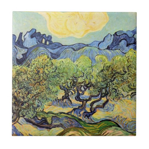 Olive Trees with Alpilles by Vincent van Gogh Ceramic Tile