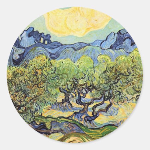 Olive Trees with Alpilles by Vincent van Gogh Classic Round Sticker